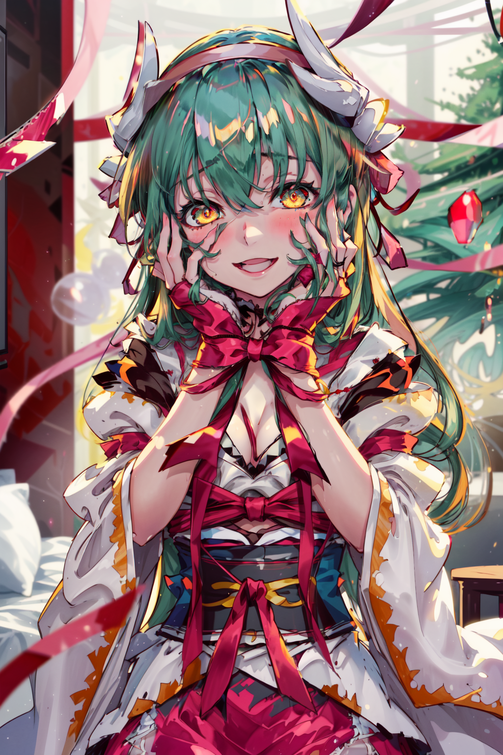 00487-3821371442-masterpiece,best quality,1girl,((InRibbon)),ribbon clothing,cleavage,thick thighs,smile,open mouth,yandere trance,yandere,hands.png
